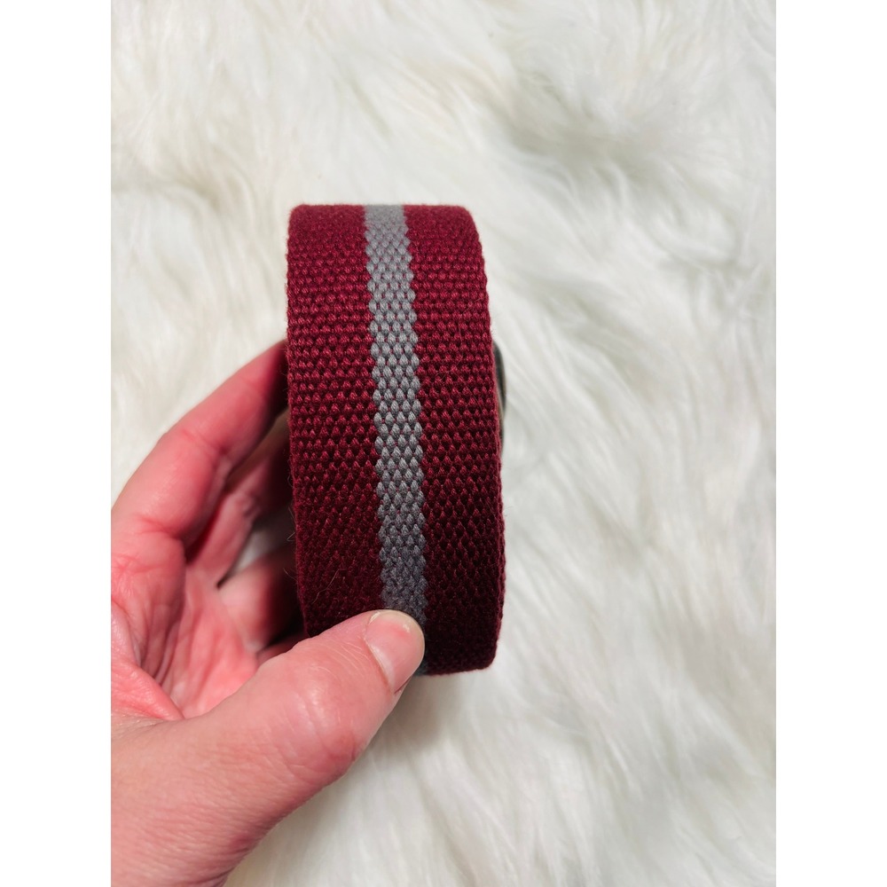Vineyard Vines Striped Canvas Belt Mens Large Burgundy Grey D-Ring Buckle